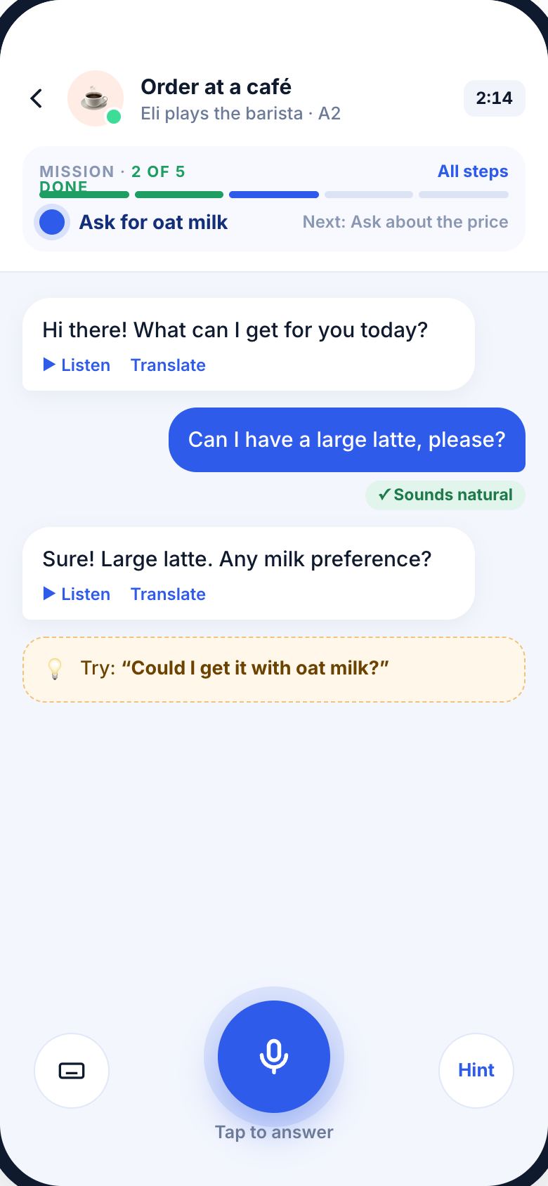 Roleplay mission: order at a café with AI